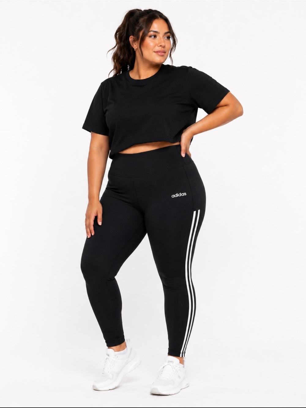 adidas Black Leggings with White 3-Stripe Side Detail